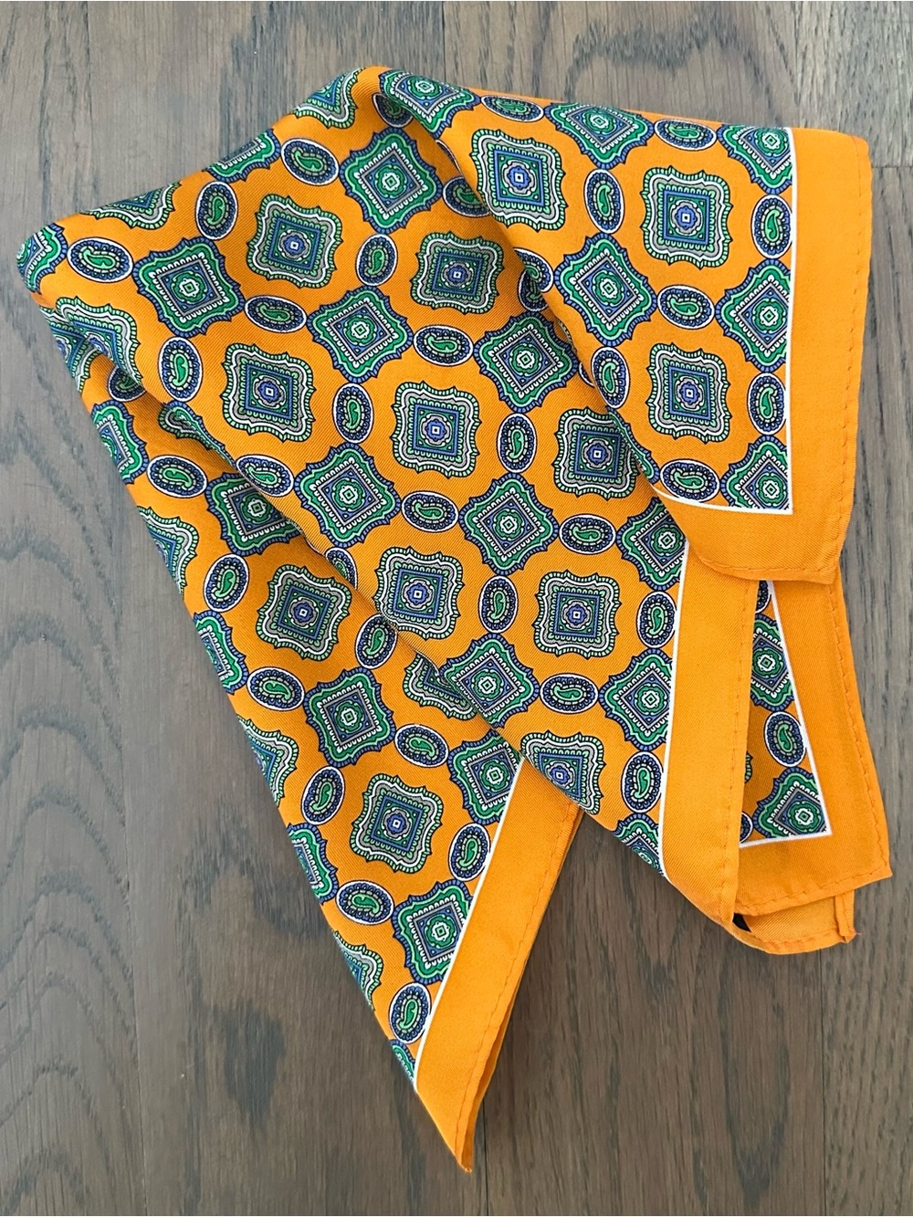 H&M Silk Paisley Medallion Print Silk Small Square Scarf Orange Multi 13.25"